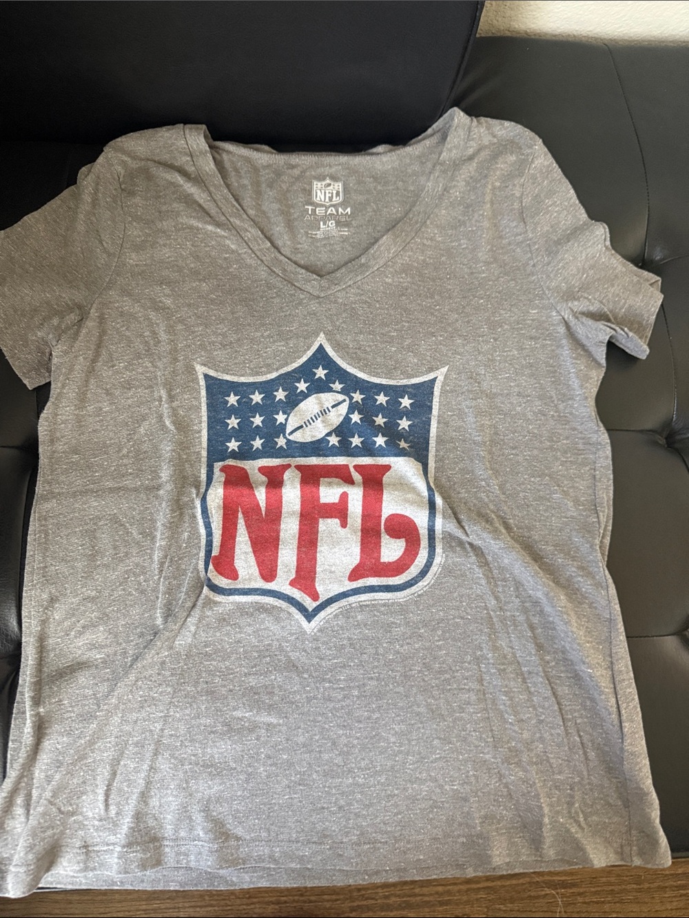 NFL Gray V-Neck Tee with Red & Blue Shield Logo